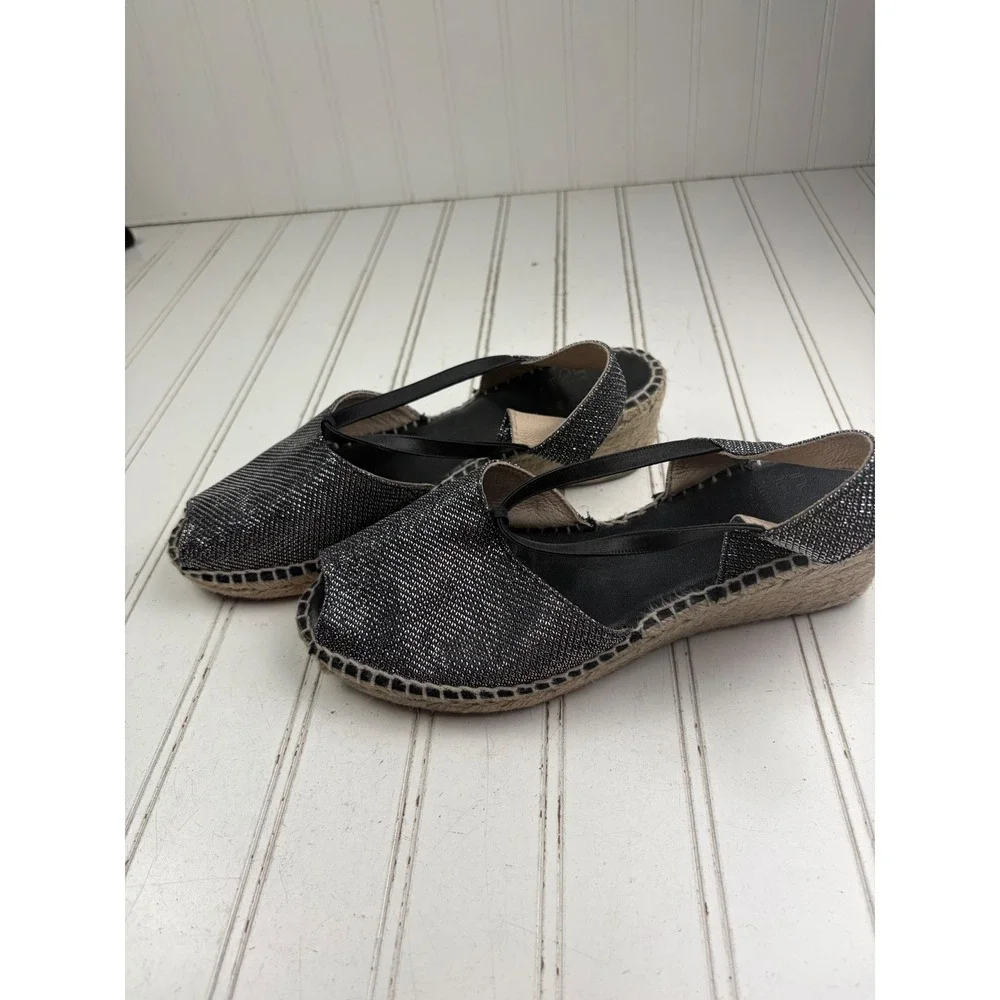 Andre Assous Dainty Black Shimmer Espadrille Wedge Sandals Women's Size 8